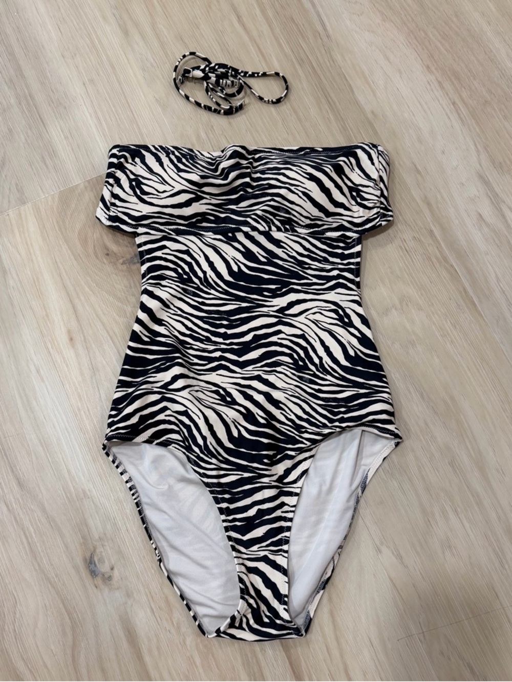 Aerie Strapless Zebra Print One-Piece Swimsuit - small